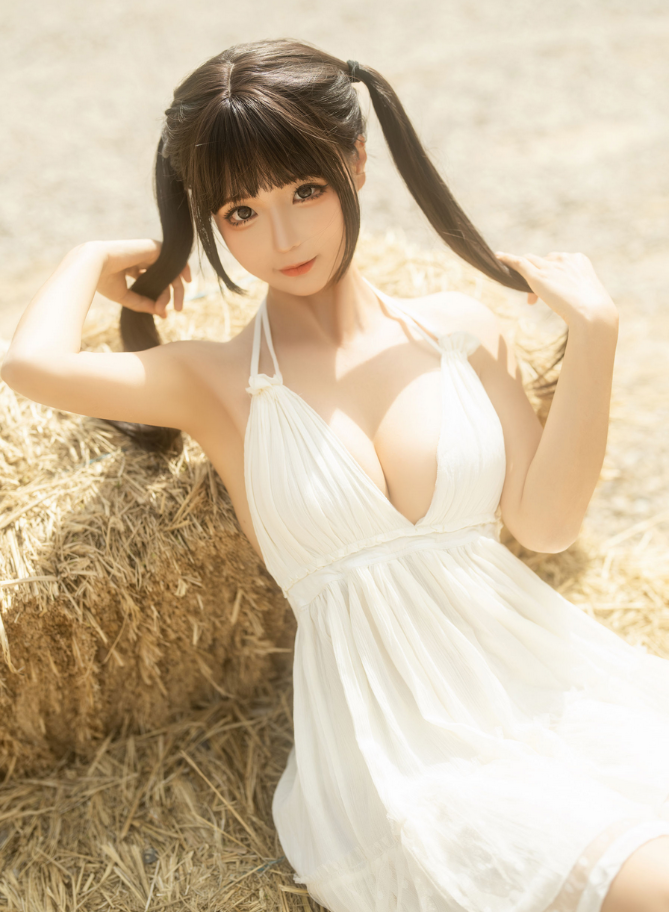 丝袜美腿福利 蠢沫沫咖啡屋白色低胸连衣裙写真资源合集下载