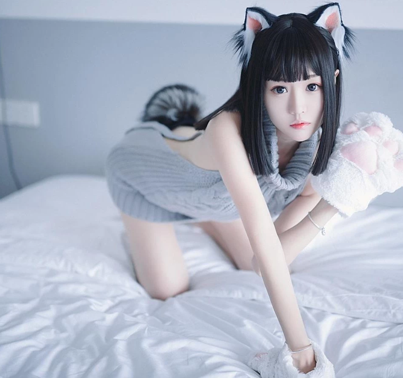 采妮 变身软萌兽娘！灰色毛衣的纯欲诱惑写真套图合集下载