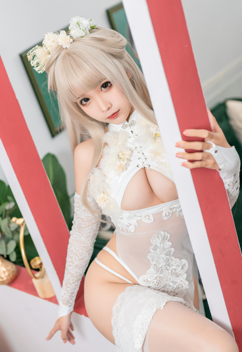 蠢沫沫《真爱版 生日白旗袍》仙气新娘圣洁写真套图合集下载