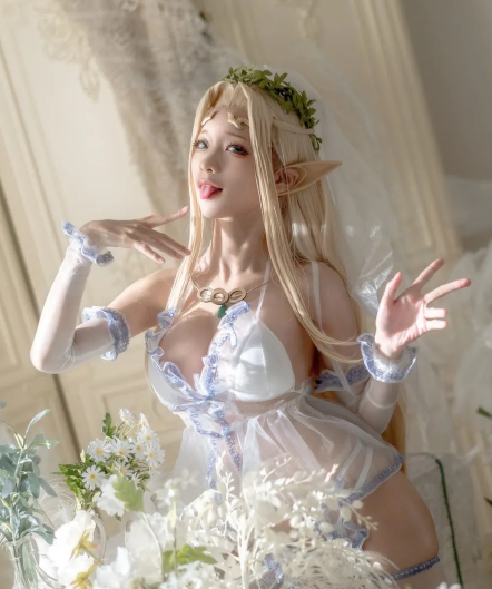 蠢沫沫《黑兽 白精灵-婚纱》花海仙境圣洁写真图片以及视频合集